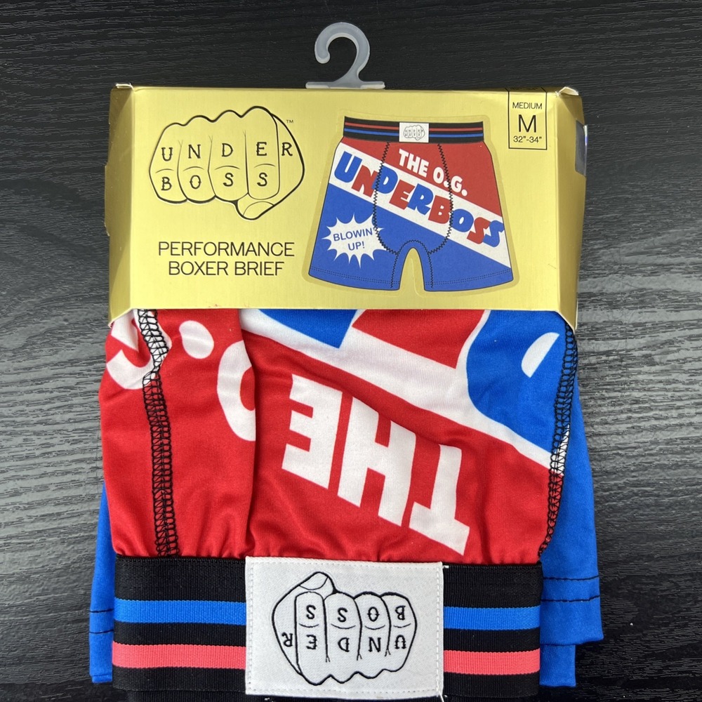 Under Boss Blown Up Gum Performance Boxer‎ Brief Mens Size Medium Blue Red White